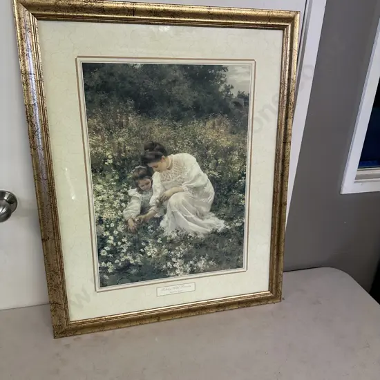 Framed Artwork Hurmann Seeger Picking Wild Flowers 78 x64cm.