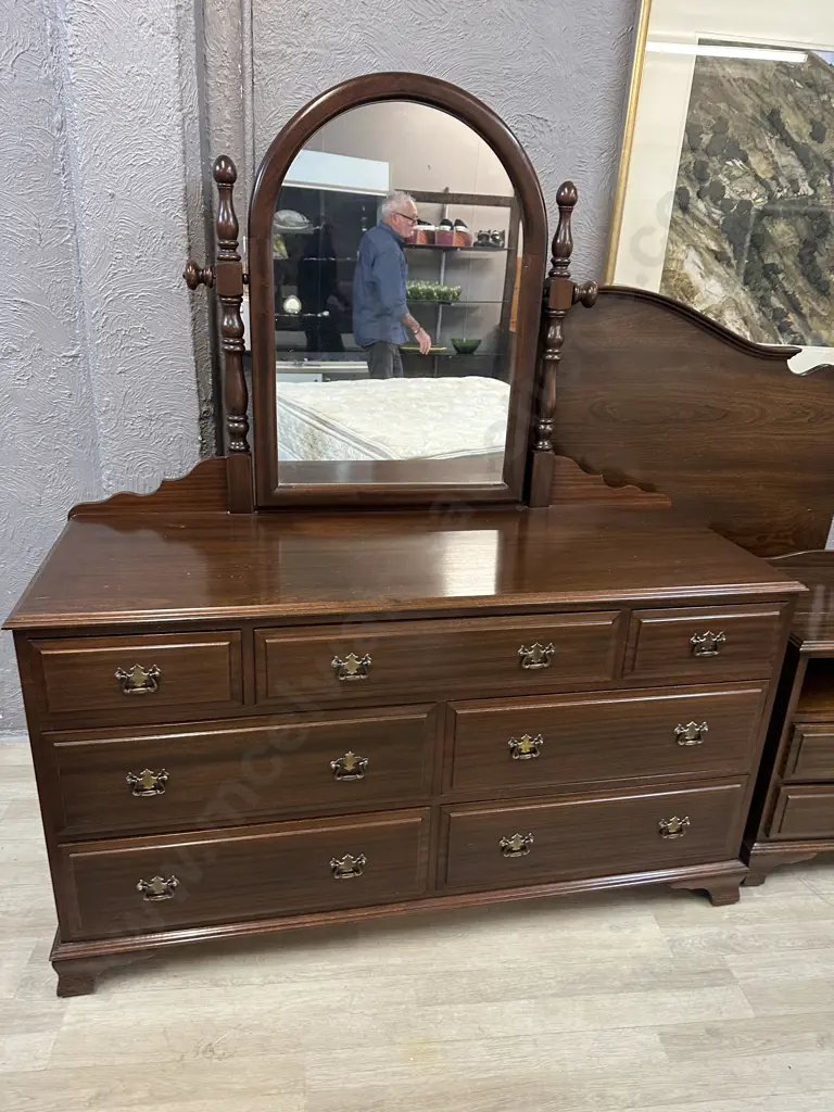 Mahogany Bedroom Suite Four Piece Including Double Headboard, Dressing Table & Pair Of Bedsides.  Image 1++