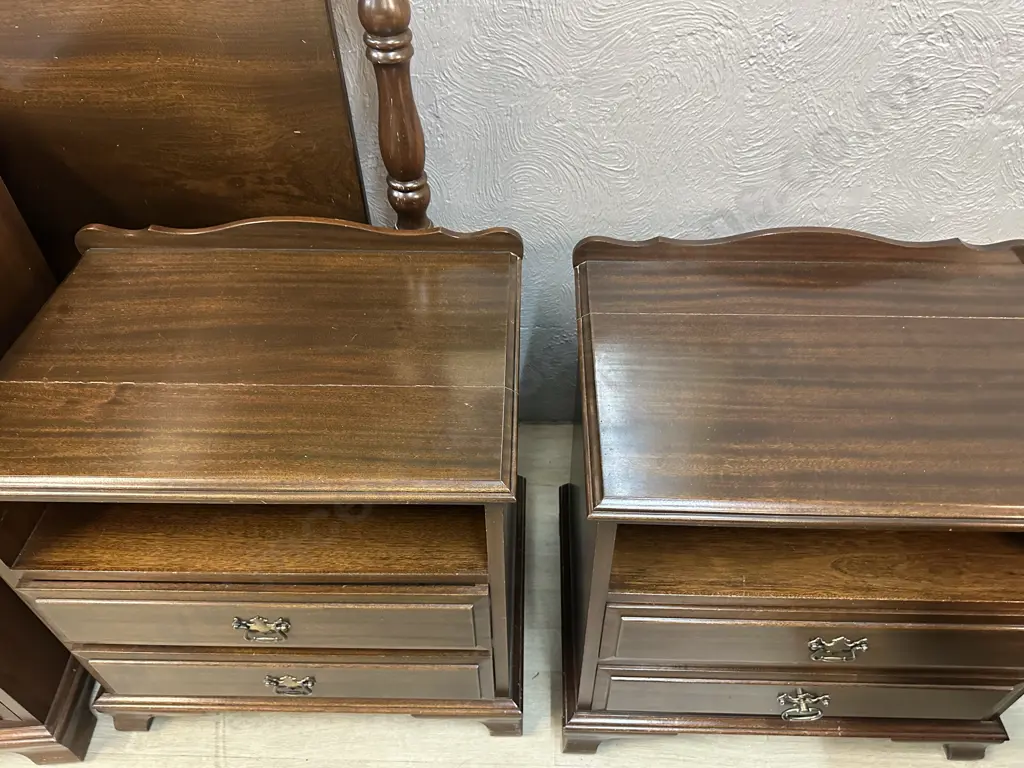Mahogany Bedroom Suite Four Piece Including Double Headboard, Dressing Table & Pair Of Bedsides.  Image 1++