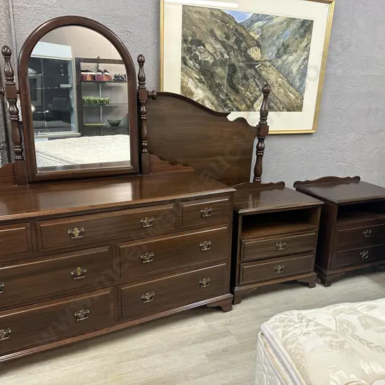 Mahogany Bedroom Suite Four Piece Including Double Headboard, Dressing Table & Pair Of Bedsides. 