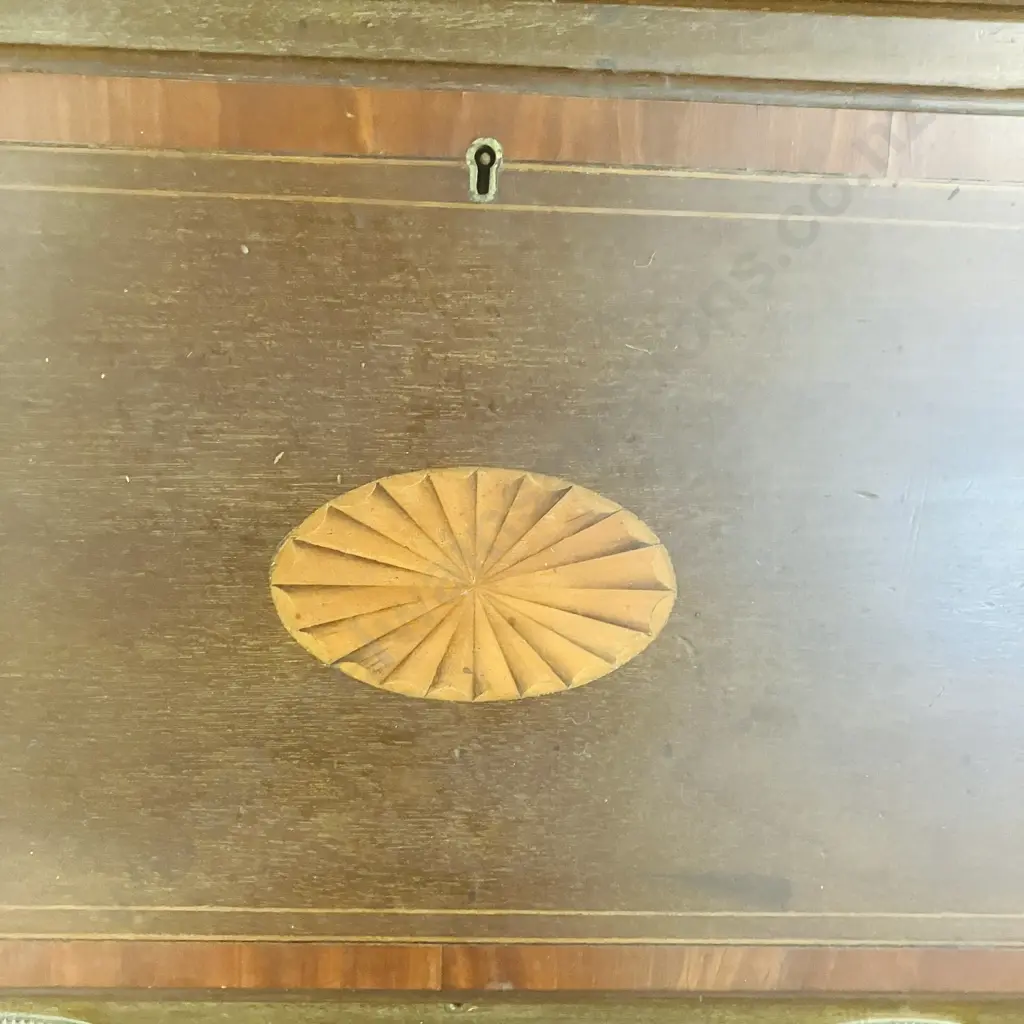 Edwardian Inlaid Mahogany Drop Front Secretary With Bookcase, 2 Piece. H183 W74.5 D42cm (No Key) Image 1++