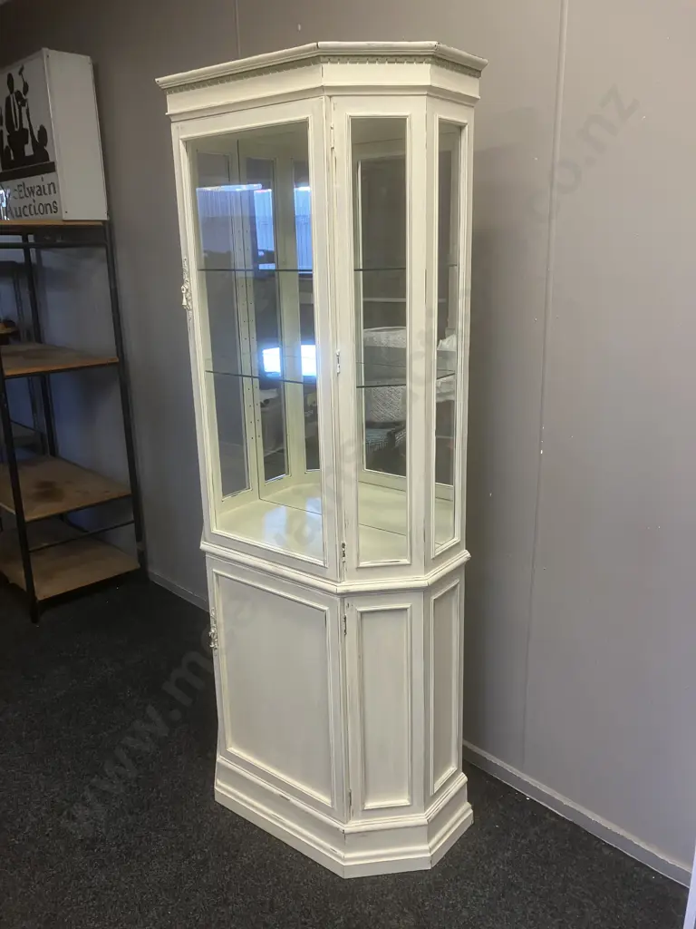 Shabby Chic Two Door Glass Display Unit, Mirror Backed, 2 Adjustable Glass Shelves. H194 W81 D37cm Image 1++