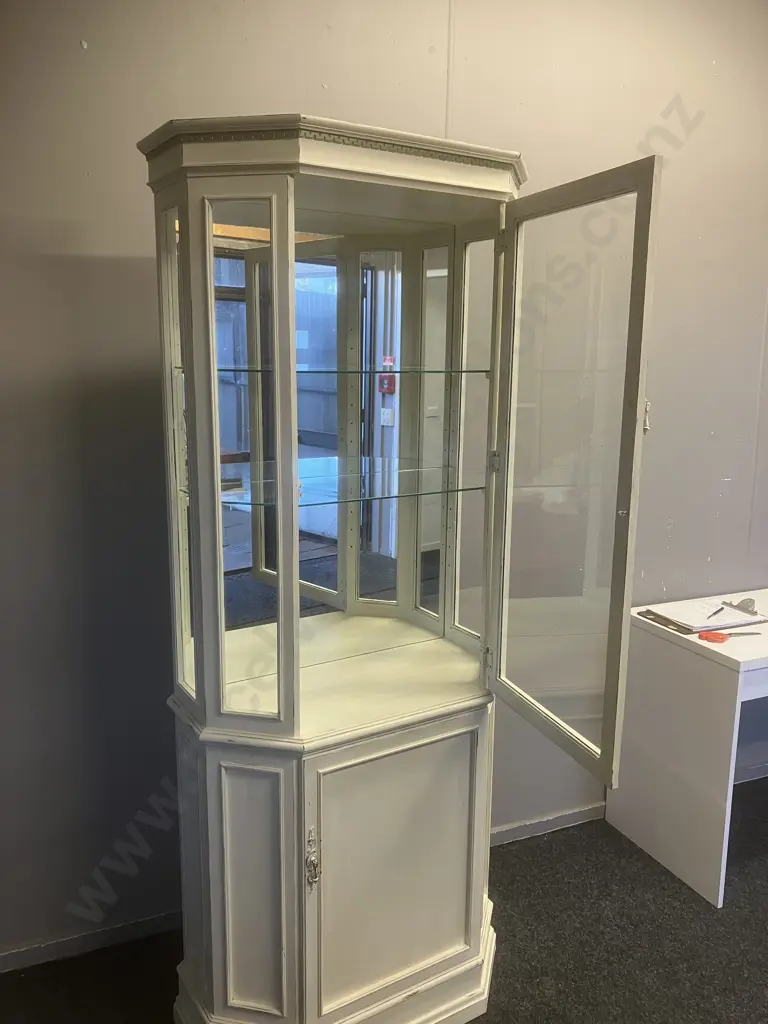 Shabby Chic Two Door Glass Display Unit, Mirror Backed, 2 Adjustable Glass Shelves. H194 W81 D37cm Image 1++