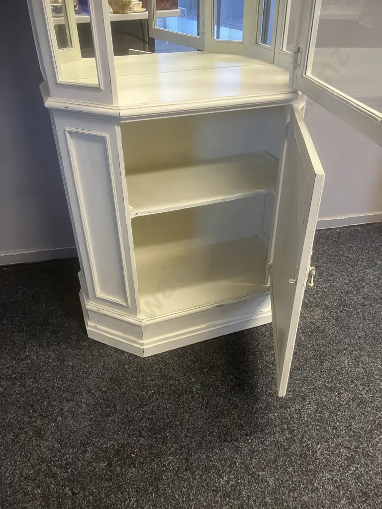 Shabby Chic Two Door Glass Display Unit, Mirror Backed, 2 Adjustable Glass Shelves. H194 W81 D37cm Image 1++