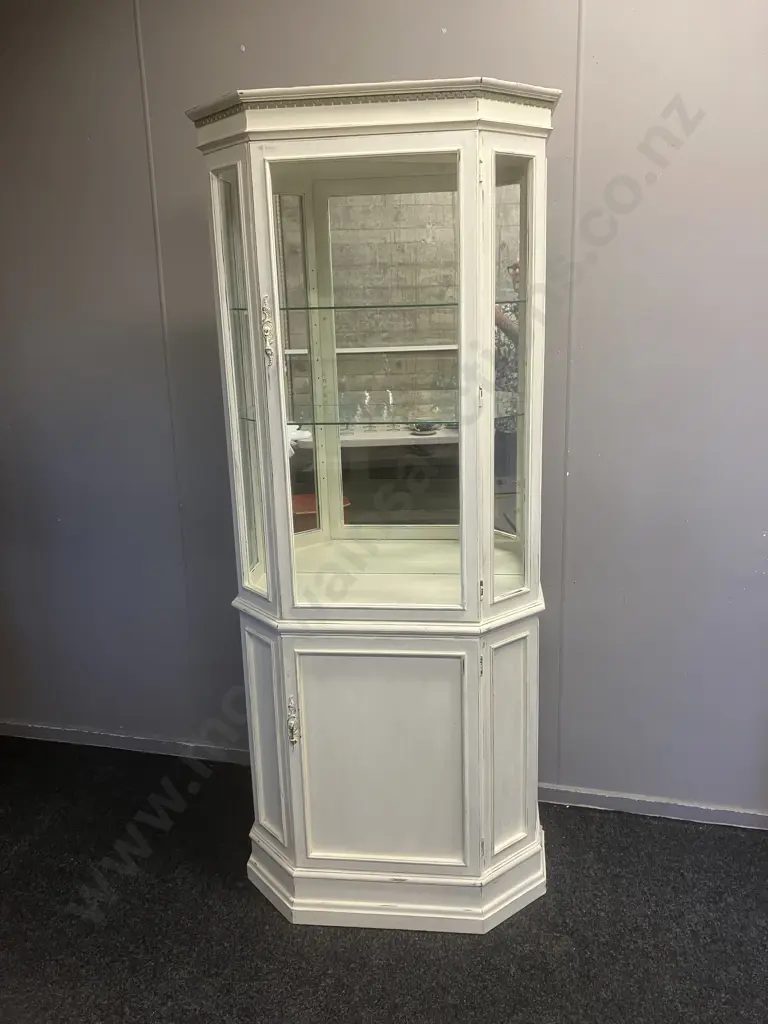 Shabby Chic Two Door Glass Display Unit, Mirror Backed, 2 Adjustable Glass Shelves. H194 W81 D37cm Image 1++