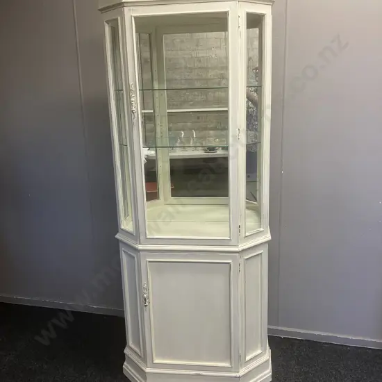 Shabby Chic Two Door Glass Display Unit, Mirror Backed, 2 Adjustable Glass Shelves. H194 W81 D37cm