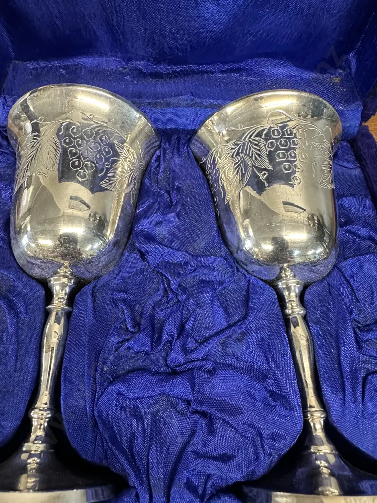 Pair Of Vintage Boxed Silerware Goblets Image 1++