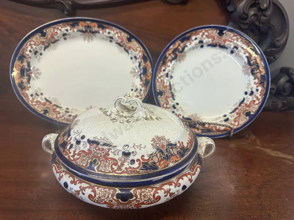 Antique Booths Lidded Serving Dish & Platters Image 1++