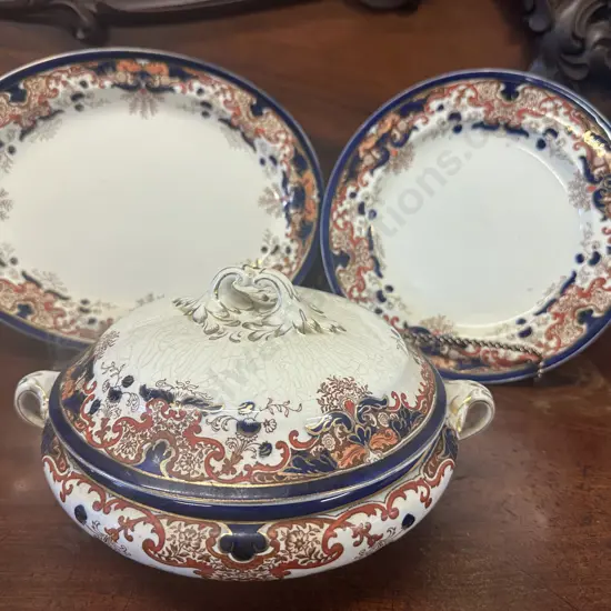 Antique Booths Lidded Serving Dish & Platters