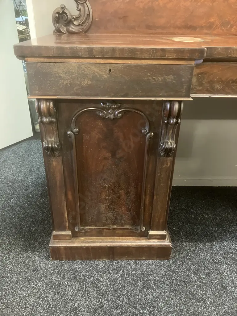 Victorian Mahogany Twin Pedestal Chiffonier, 3 Drawer, 2 Door. H155 W208.5 D64cm Image 1++
