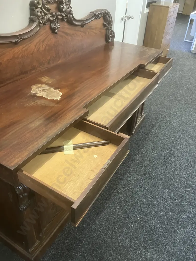Victorian Mahogany Twin Pedestal Chiffonier, 3 Drawer, 2 Door. H155 W208.5 D64cm Image 1++