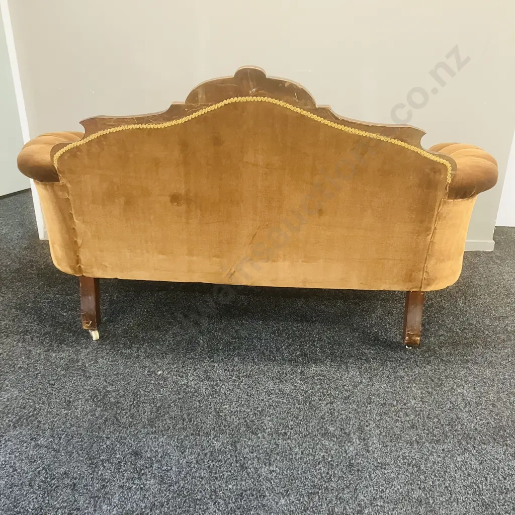 Victorian Carved Mahogany Button Back Settee With Bakelite Castors. H99 W163 D66cm Image 1++