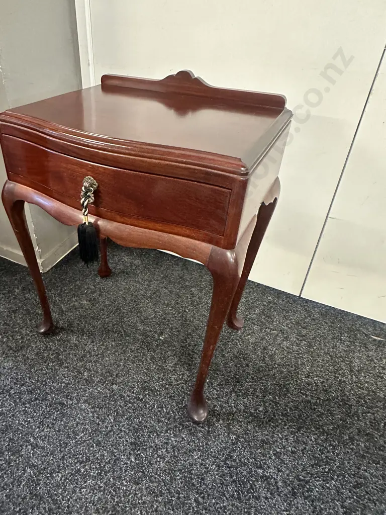 Mahogany Side Table Single Drawer Cabriole Legs H73,W58,D42cm. Image 1++