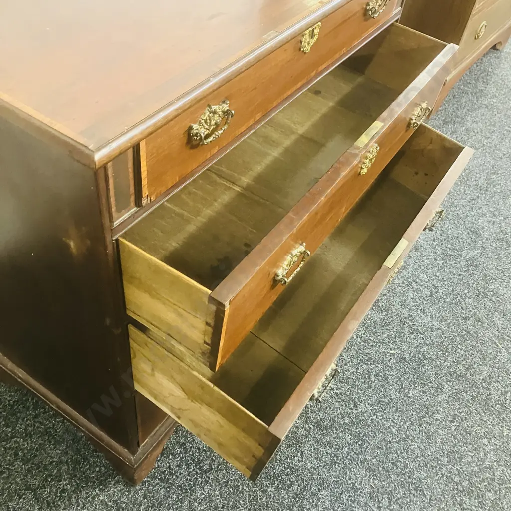 George II Period Mahogany 'Lobby Chest' Chest Of Drawers, Original Brass Handles & Escutcheons. H73 W76 D39cm (No Key) Image 1++