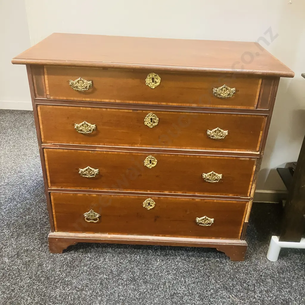 George II Period Mahogany 'Lobby Chest' Chest Of Drawers, Original Brass Handles & Escutcheons. H73 W76 D39cm (No Key) Image 1++