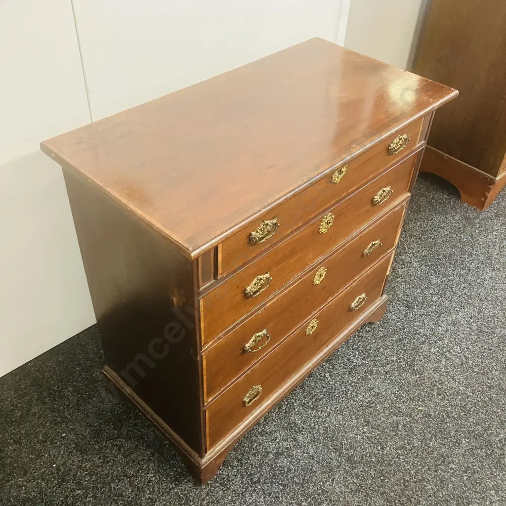 George II Period Mahogany 'Lobby Chest' Chest Of Drawers, Original Brass Handles & Escutcheons. H73 W76 D39cm (No Key) Image 1++