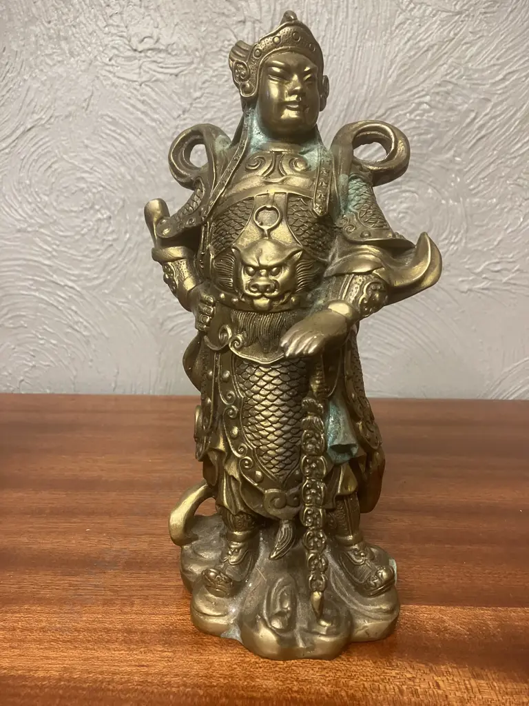 Vintage Brass Guan Gong Yu Warrior God & Guardian God Wei Tuo Veda Statues. H24cm Image 1++