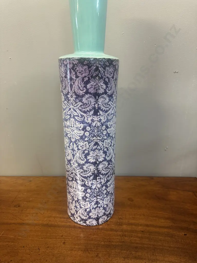 Decorative Vase Aqua Top Gilt Framed Face Details H60cm. Image 1++