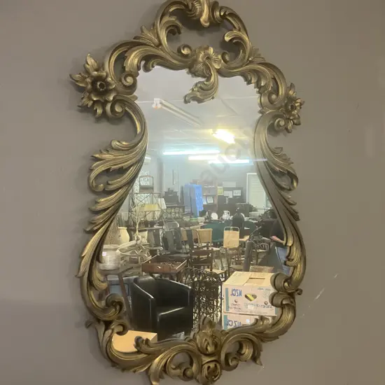 Vintage Floral Patterned Gilt Framed Wall Mirror. 61 x 38cm