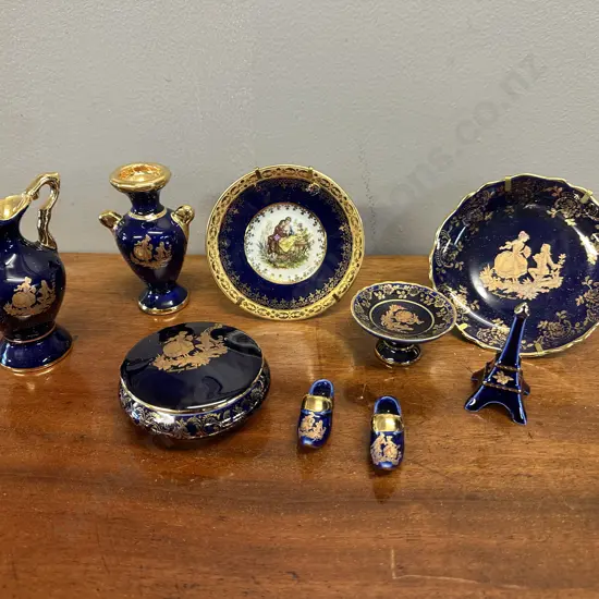 Selection Of Limoges Items Cobalt Blue With Gilding