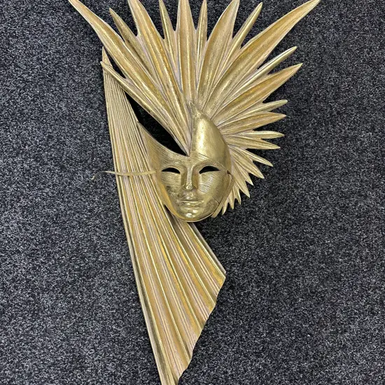 Decorative Wall Sculpture Venetian Style Mask With Large Radiating Spikes Sunburst Effect