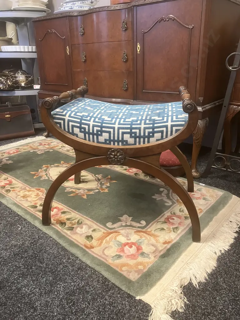 Carved Mahogany Gondola Stool. H50.5 W61 D40cm Image 1++