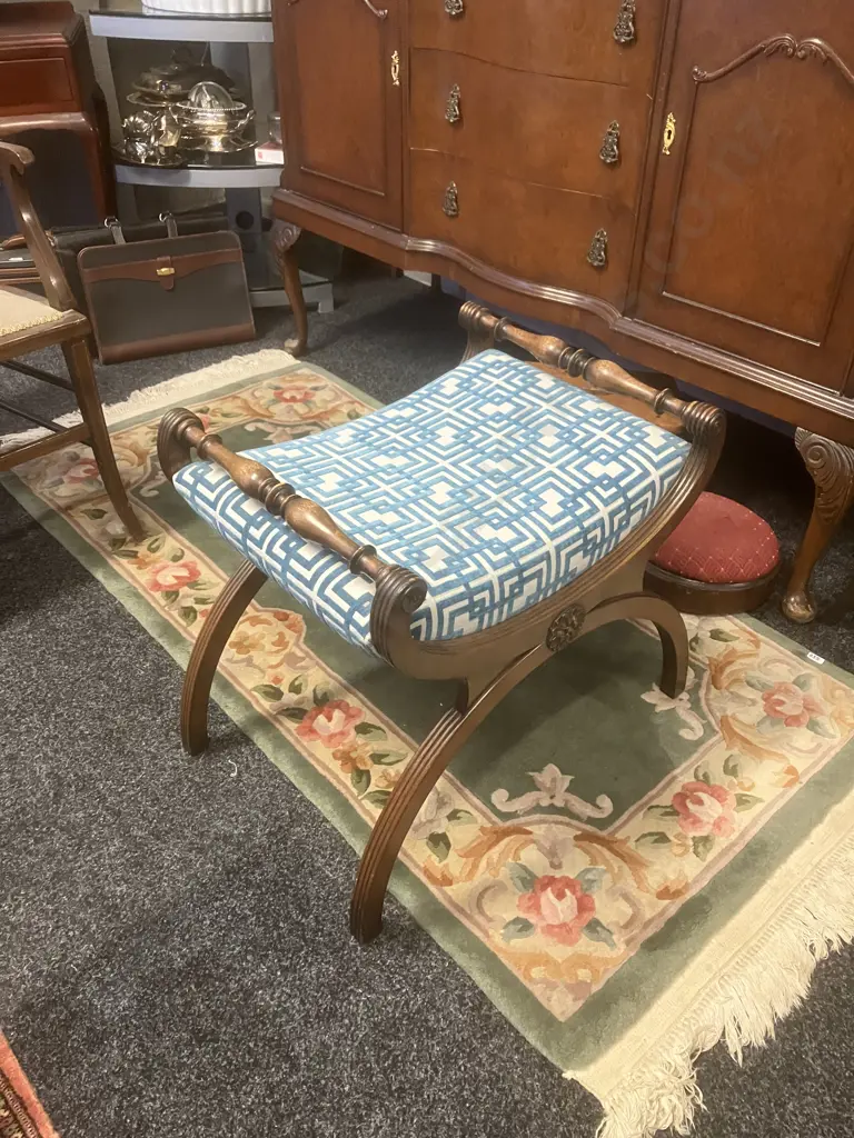 Carved Mahogany Gondola Stool. H50.5 W61 D40cm Image 1++