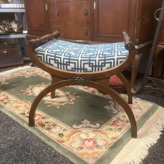Carved Mahogany Gondola Stool. H50.5 W61 D40cm