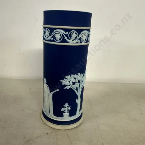 Vintage Wedgwood Colbalt Blue Jasperware Spill Vase H18cm.