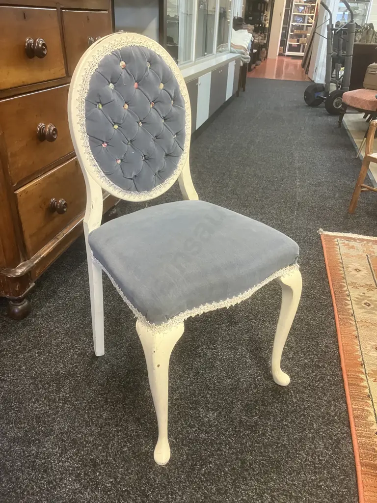 Vintage Shabby Chic Bedroom Chair, Button Backed. H84.5 W43 D38cm Image 1++