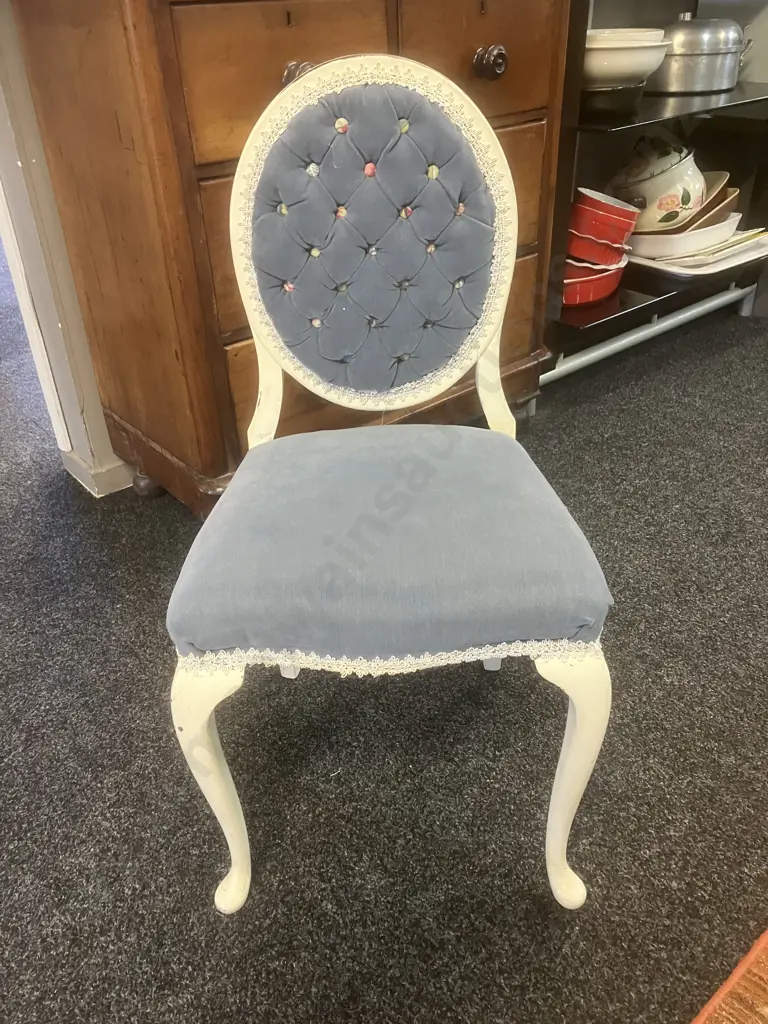 Vintage Shabby Chic Bedroom Chair, Button Backed. H84.5 W43 D38cm Image 1++