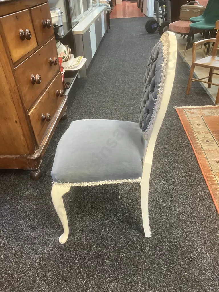 Vintage Shabby Chic Bedroom Chair, Button Backed. H84.5 W43 D38cm Image 1++