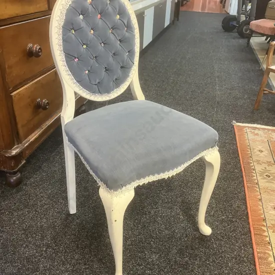 Vintage Shabby Chic Bedroom Chair, Button Backed. H84.5 W43 D38cm