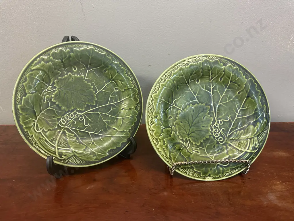 Pair Of Majolica Plates (as found) Leaf & Vine Pattern Image 1++