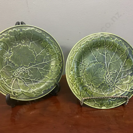 Pair Of Majolica Plates (as found) Leaf & Vine Pattern