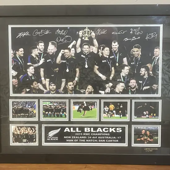 ALL BLACKS 2015 Rugby World Cup Champions Limited Edition Framed Memorabilia Print 398/500. 46 x 56cm