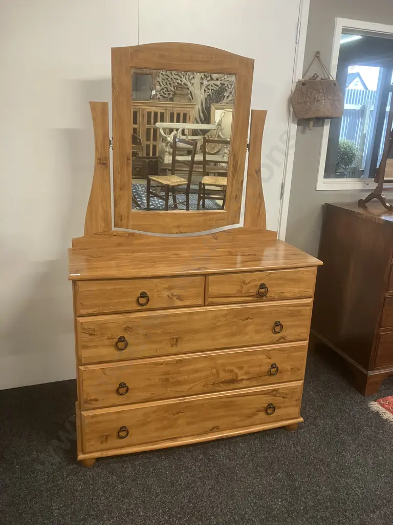 Vintage Compac Furniture Oxford 5 Drawer Dresser, Ring Handles, Velvet Cherry Finish - Ex Forlongs. H165 W101 D42cm Image 1++