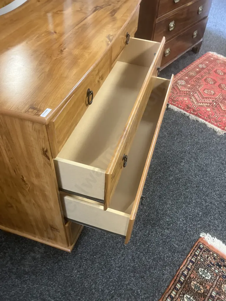 Vintage Compac Furniture Oxford 5 Drawer Dresser, Ring Handles, Velvet Cherry Finish - Ex Forlongs. H165 W101 D42cm Image 1++