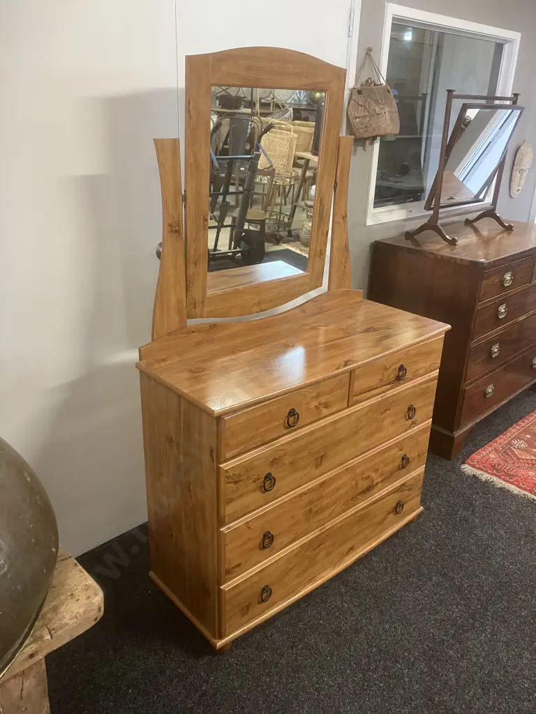 Vintage Compac Furniture Oxford 5 Drawer Dresser, Ring Handles, Velvet Cherry Finish - Ex Forlongs. H165 W101 D42cm Image 1++