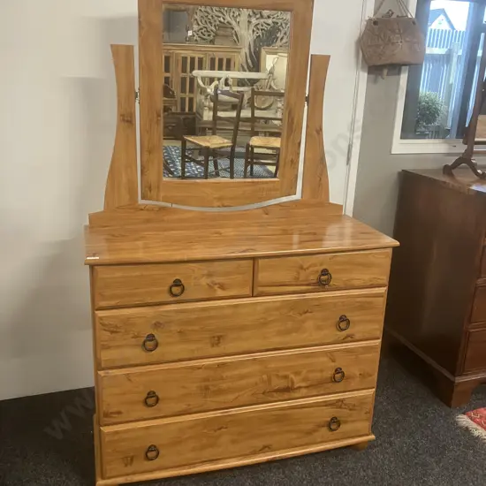 Vintage Compac Furniture Oxford 5 Drawer Dresser, Ring Handles, Velvet Cherry Finish - Ex Forlongs. H165 W101 D42cm