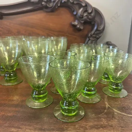 Green Footed Glasses With Bubble Detail