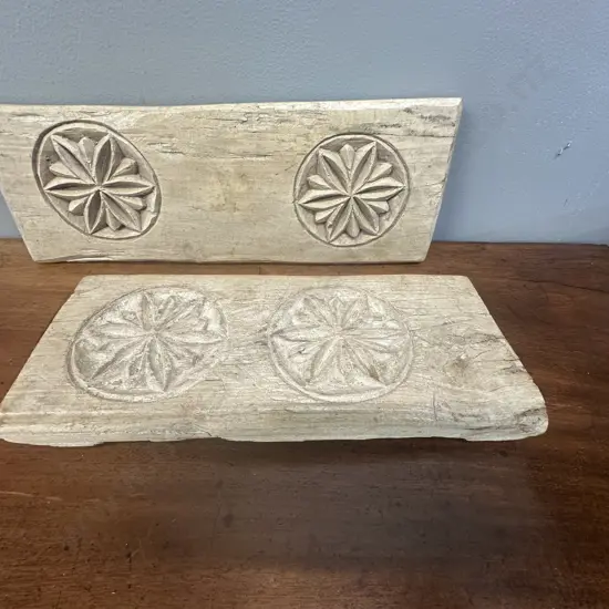 Carved Wood Bajot - Pair of. 14 x 35 & 15.5 x 41cm