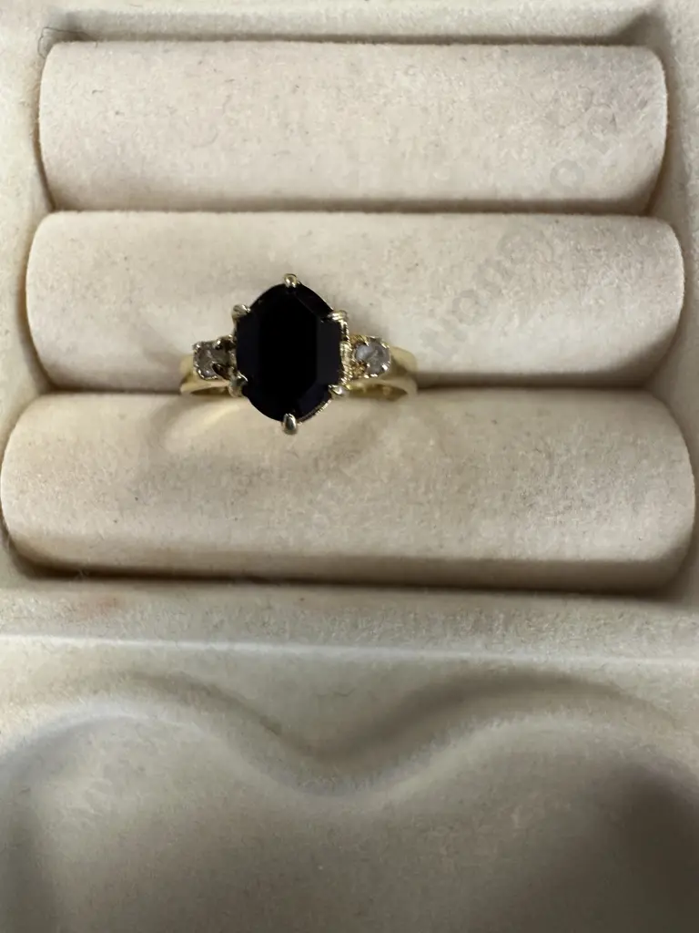 Stamped Ring Dark Red & Two Clear Stones Image 1++