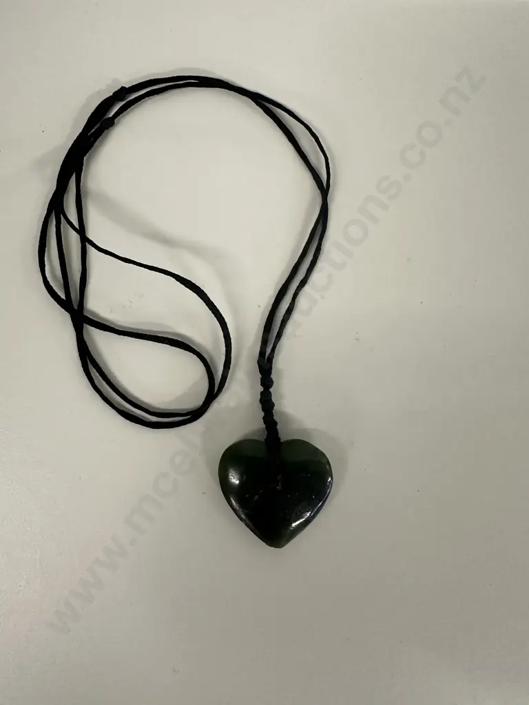 Heart Shape Greenstone Pendant Necklace Image 1++