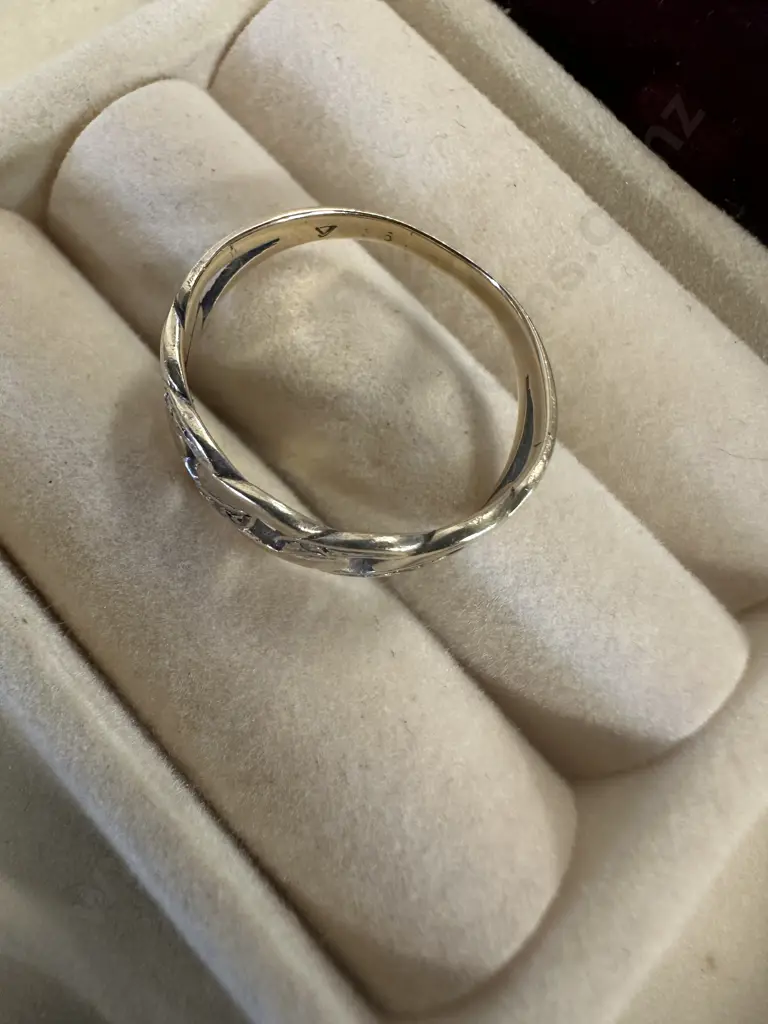 Stamped Ring With Four Clear Stones Image 1++