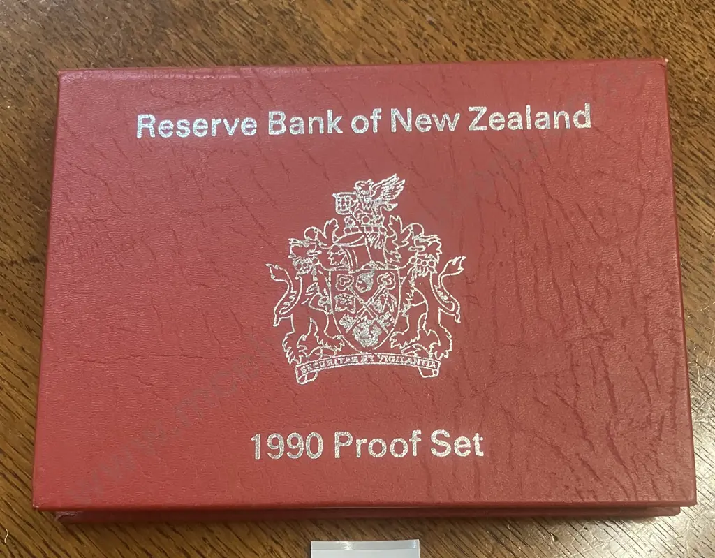 New Zealand 1990 Annual Proof Coin Set - 0.925 Silver $1 & $2, With Case & Info Card Image 1++