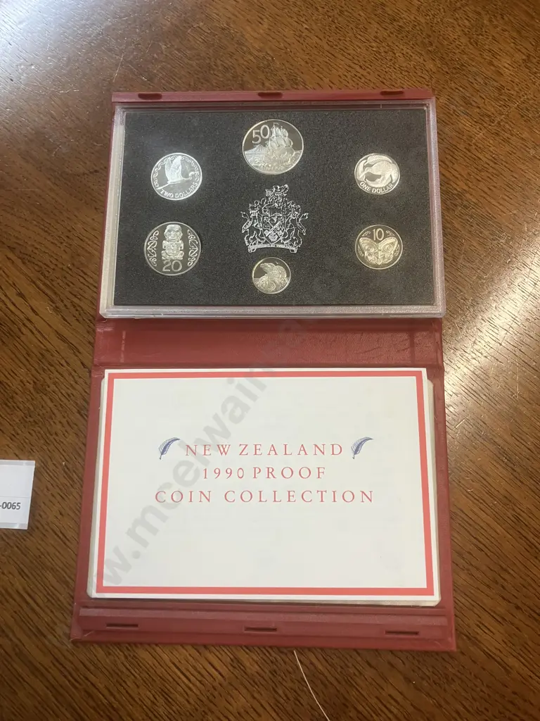 New Zealand 1990 Annual Proof Coin Set - 0.925 Silver $1 & $2, With Case & Info Card Image 1++