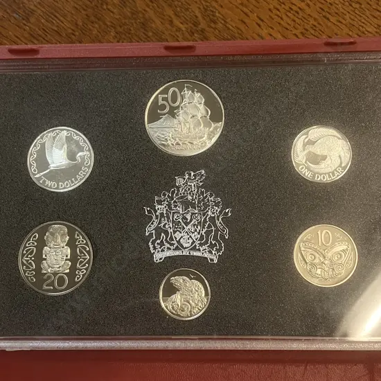 New Zealand 1990 Annual Proof Coin Set - 0.925 Silver $1 & $2, With Case & Info Card