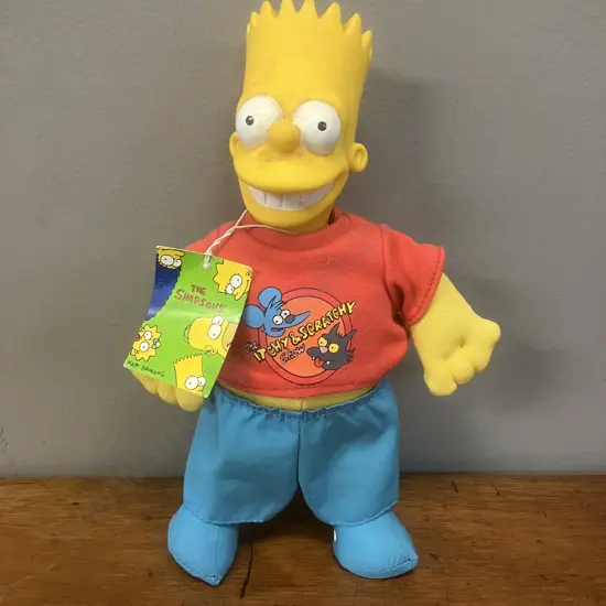 Vintage Simpsons BART SIMPSON With Itchy & Scratchy Tee With Tag - Rare Gift Rapt Figure 1996. H24cm
