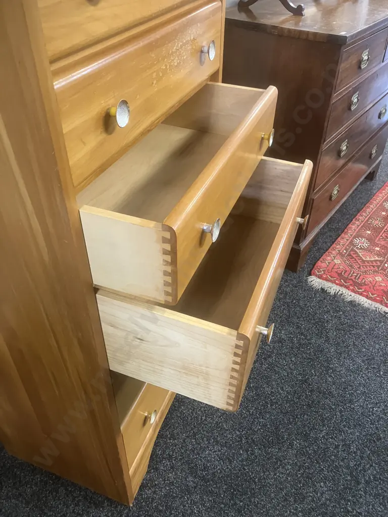 Mid-Century Rimu 6 Drawer Tallboy With Original Handles. H127.5 W64 D41cm Image 1++